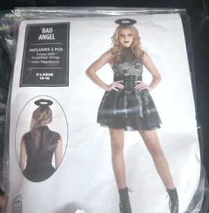 Bad Angel Women XL  Costume Costume Halloween dress wings halo NEW 14-16